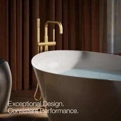 Floor-mount bath filler trim with handshower