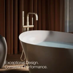 Floor-mount bath filler trim with handshower