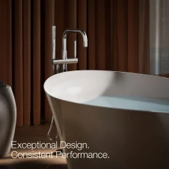 Floor-mount bath filler trim with handshower