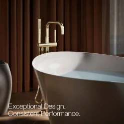 Floor-mount bath filler trim with handshower