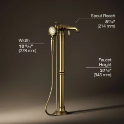 Floor-mount bath filler trim with handshower