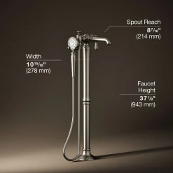 Floor-mount bath filler trim with handshower