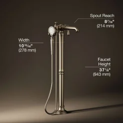 Floor-mount bath filler trim with handshower