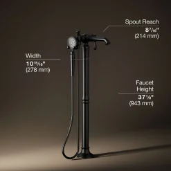 Floor-mount bath filler trim with handshower