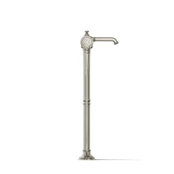 Floor-mount bath filler trim with handshower