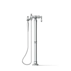 Floor-mount bath filler trim with handshower