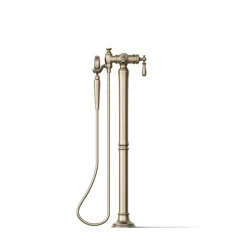 Floor-mount bath filler trim with handshower