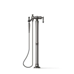 Floor-mount bath filler trim with handshower