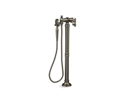 Floor-mount bath filler trim with handshower