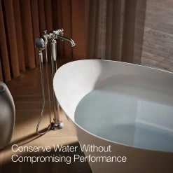 Floor-mount bath filler trim with handshower