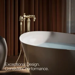 Floor-mount bath filler trim with handshower