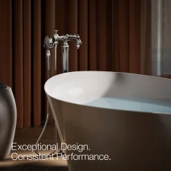 Floor-mount bath filler trim with handshower