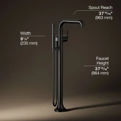 Floor-mount bath filler trim with handshower