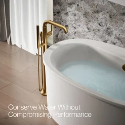 Floor-mount bath filler trim with handshower