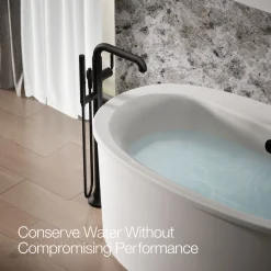 Floor-mount bath filler trim with handshower