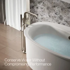 Floor-mount bath filler trim with handshower