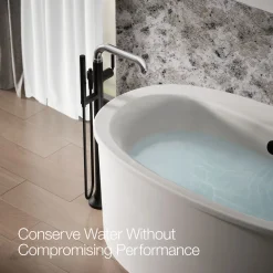 Floor-mount bath filler trim with handshower