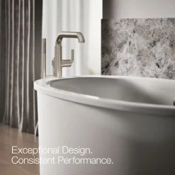 Floor-mount bath filler trim with handshower