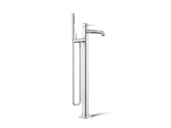 Floor-mount bath filler trim with handshower