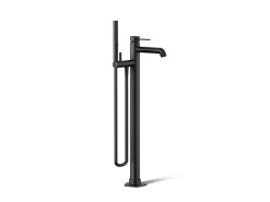 Floor-mount bath filler trim with handshower