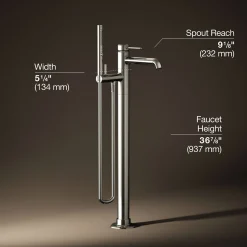 Floor-mount bath filler trim with handshower