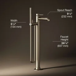Floor-mount bath filler trim with handshower