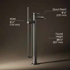 Floor-mount bath filler trim with handshower