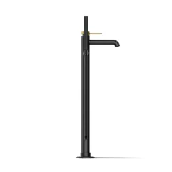 Floor-mount bath filler trim with handshower
