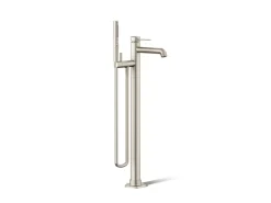 Floor-mount bath filler trim with handshower