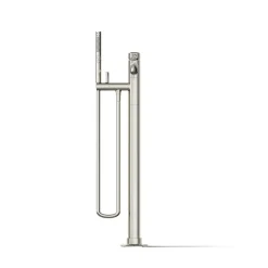 Floor-mount bath filler trim with handshower