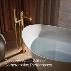 Floor-mount bath filler trim with handshower