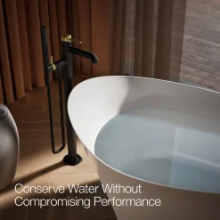 Floor-mount bath filler trim with handshower