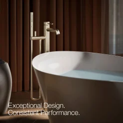 Floor-mount bath filler trim with handshower