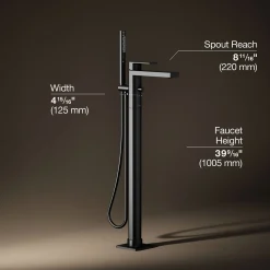 Floor-mount bath filler trim with handshower