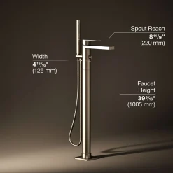 Floor-mount bath filler trim with handshower