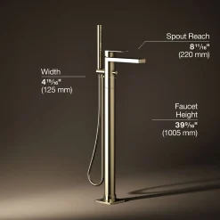 Floor-mount bath filler trim with handshower