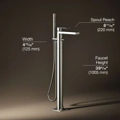 Floor-mount bath filler trim with handshower