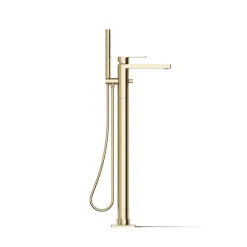 Floor-mount bath filler trim with handshower