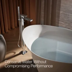 Floor-mount bath filler trim with handshower
