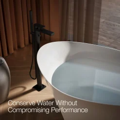 Floor-mount bath filler trim with handshower