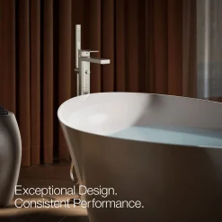 Floor-mount bath filler trim with handshower