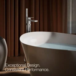 Floor-mount bath filler trim with handshower