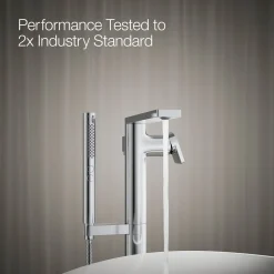 Floor-mount bath filler trim with handshower