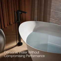 Floor-mount bath filler trim with handshower