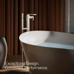 Floor-mount bath filler trim with handshower