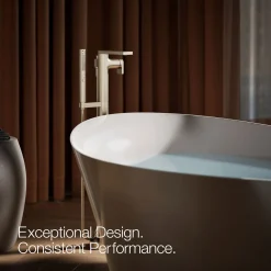 Floor-mount bath filler trim with handshower