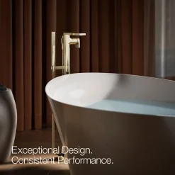 Floor-mount bath filler trim with handshower