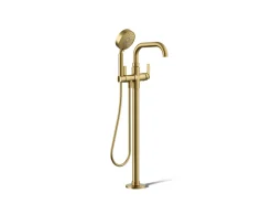 Floor-mount bath filler trim with handshower