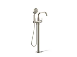 Floor-mount bath filler trim with handshower