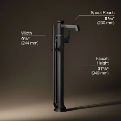 Floor-mount bath filler trim with handshower